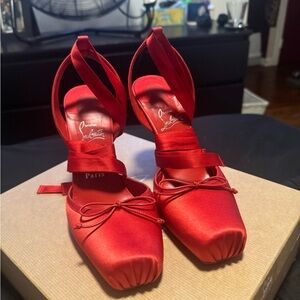 Christian Louboutin Red Satin Heels